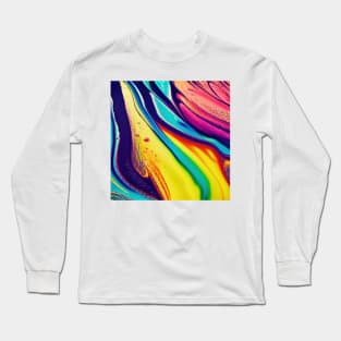 Liquid Colors Flowing Infinitely - Heavy Texture Swirling Thick Wet Paint - Abstract Inspirational Rainbow Drips Long Sleeve T-Shirt